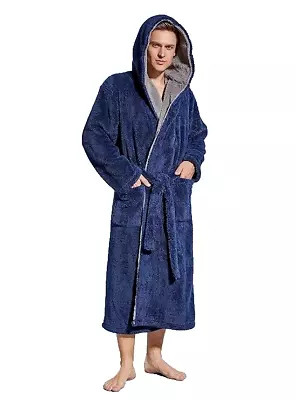 Slumber Mee Bath Robe - Blue & Gray Velveteen - XL - Long Sleeves - Tie Belt • $39.99