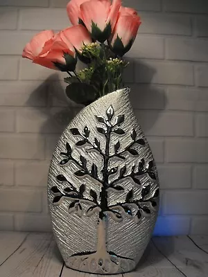 Flower Vase Ceramic Modern Contemporary Silver Vase 25cm Tall Vase For Flowers • £12.95