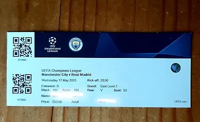 £1.50 • Buy Manchester City V Real Madrid 17/05/2023-Used Match Ticket (Home End) CL SF2