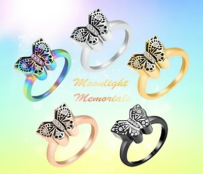 New Butterfly Crystal Heart Cremation Ashes Urn Memorial Keepsake Ring • $15.95