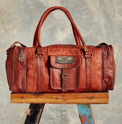 $51.88 • Buy Men's New Genuine Goat Leather Travel Gym Luggage Duffel Vintage Brown Tote Bag
