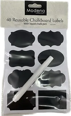 £2.99 • Buy 40 Chalk Labels With Pen Set Blackboard Chalkboard Label Pantry Jam Jar Stickers