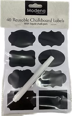 £2.99 • Buy 40 Chalk Labels With Pen Set Blackboard Chalkboard Label Pantry Jam Jar Stickers