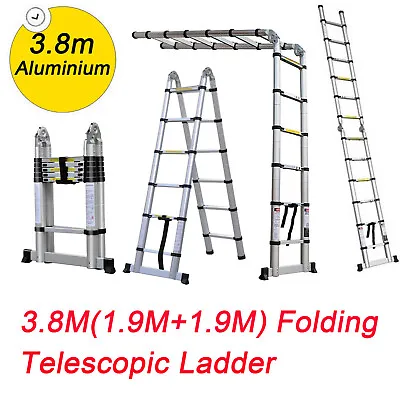 Extension Telescoping Ladder Aluminum Multi-Purpose Folding Loft Ladder 330lbs  • $87.50