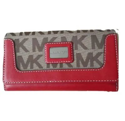 MICHAEL KORS Red/Beige Brookville MK Logo Carry All Wallet • $38.95