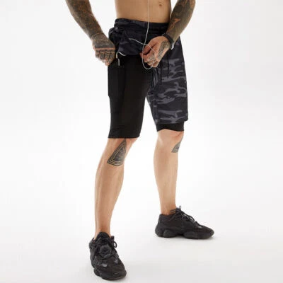 £12.19 • Buy Men's 2 In 1 Sports Running Shorts Gym Training Fitness Bottoms With Pockets