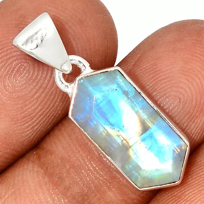 Natural Rainbow Moonstone - India 925 Sterling Silver Pendant Jewelry CP44176 • $18.99