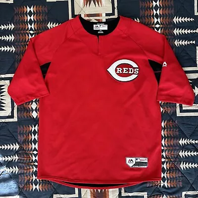 Majestic Cincinnati Reds MLB Men's Large Cool Base 1/4 Zip Warm Up Pullover • $24.95