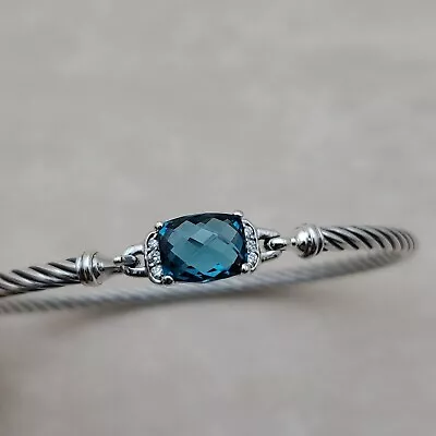 David Yurman Petite Wheaton Bracelet W/ Hampton Blue Topaz And Diamonds Med D-43 • $329