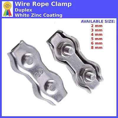£5.09 • Buy DUPLEX WIRE ROPE FITTINGS CABLE CLAMP CLIPS GRIPS 2mm 3mm 5mm 6mm 8mm CLAMPS