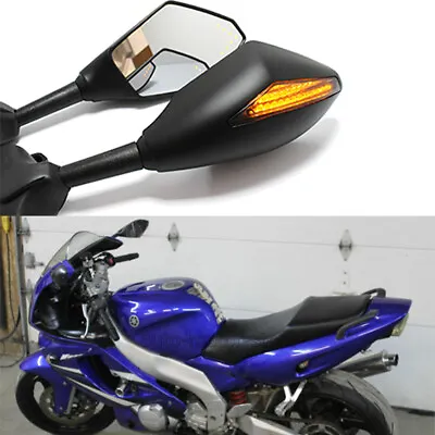 Motorcycle LED Turn Signal Racing Side Mirror For Yamaha YZF600R YZF1000R FZR600 • $39.77