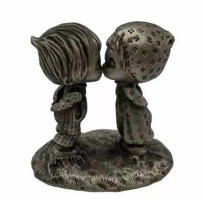 Vintage Betsey Clark Hudson Miniature Pewter Girl Kissing Boy Diorama EUC • $12.69