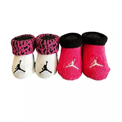 Michael Jordan Nike Pink Black Jumpman Baby Newborn Booties Socks 2 Pairs 0-6 Mo • $14.99