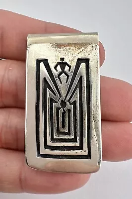 Vintage Navajo Sterling Silver Man In The Maze Overlay Money Clip • $49.95