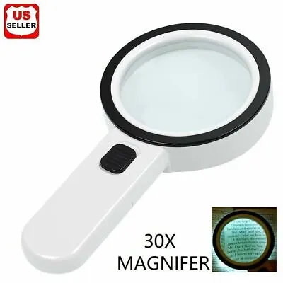 30X Jumbo Handheld Magnifying Glass W/ 12 Bright LED Light Illuminated Magnifier • $8.68