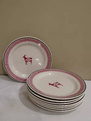 Pipeston Ancient Mimbreno Indian Santa Fe RR Replica Dining Car Red 8 Plates  • $120