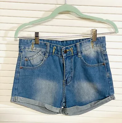 Denim Suspender Shorts Back Snaps Ribbon Belt Loop Holes Small See Pictures • $24.90