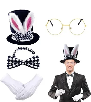 4PCS Alice White Rabbit Top Hat Adult Costume Ears Bunny Mad Hatter NEW • $14.15