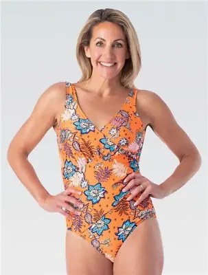 $21.89 • Buy Dolfin Aquashape Sweet Escape Print Surplice One Piece Swimsuit Size 16