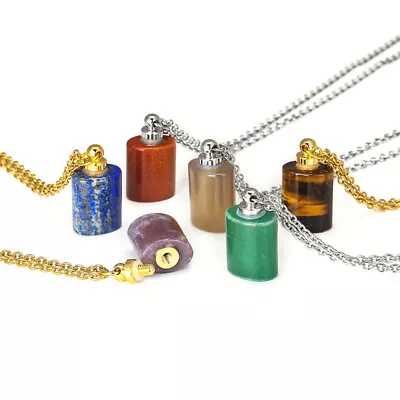 Healing Crystal Cylindrical Stone Pendant Perfume Bottle Necklace Jewelry Gift • $3.99