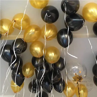 £2.29 • Buy 10  Black & Gold Pearl Balloons Birthday Wedding Prom Bride Party Latex Baloons