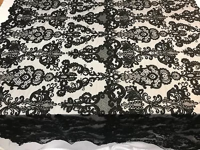 Black Beaded Mesh Lace Fabric By The Yard Bridal LACE/ Geometric Lace/ Veil/ • $49.99