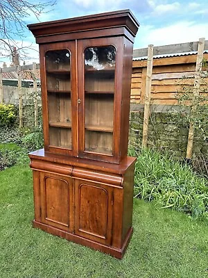 Antique Mahogany Glass Front Bookcase Cupboard Sideboard Linen Press Display • £390