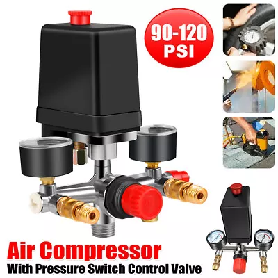 90-120PSI Air Compressor Pressure Switch Manifold Regulator Gauges Dekuu • $25.50