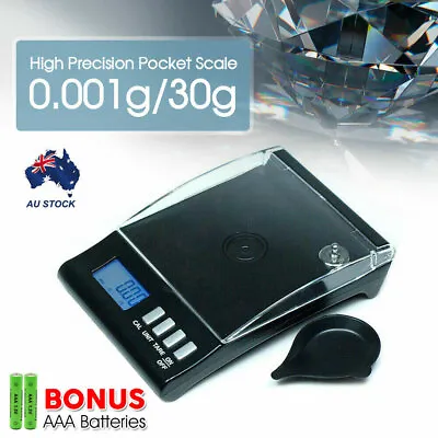 $22.49 • Buy 0.001g 30g High Precision Pocket Jewellery Scale Electronic Digital Milligram AU