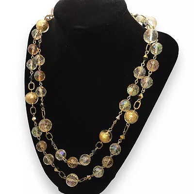 Mary Kay Holiday Wishes Necklace Gold Tone W/Glass Crystal Beads Gold Clear Pink • $32