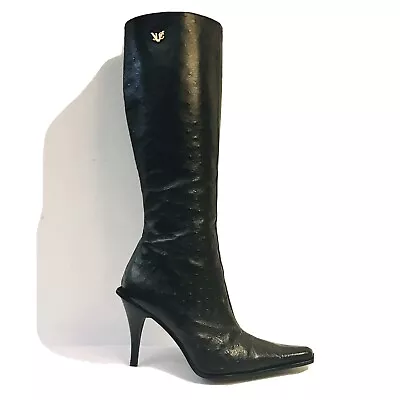 Vintage Versace Size 8 Ostrich Leather Knee-high Stiletto High Heel Boots. • $425