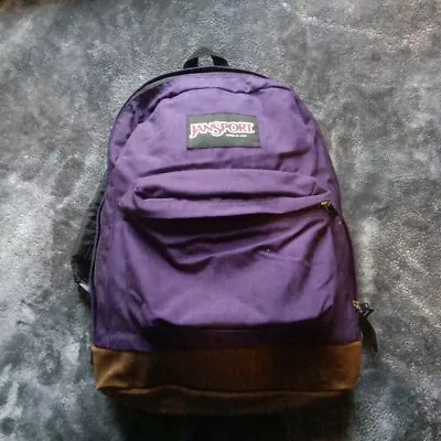 Vintage 90s Jansport Leather Bottom Backpack Blue Made In USA • $16