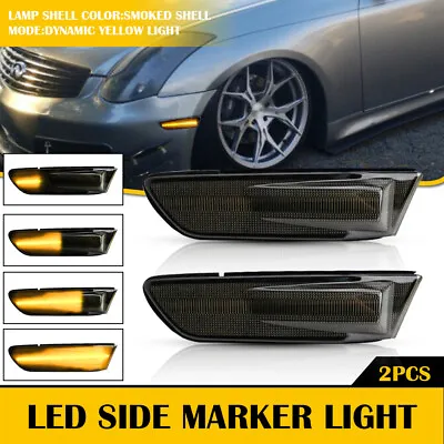 LED Front Marker Side Bumper Light Smoke Fit Sequential 03-07 Infiniti G35 Coupe • $25.99