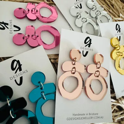 Statement Earrings - Acrylic - Trios - MIRROR - You Choose Colour • $31