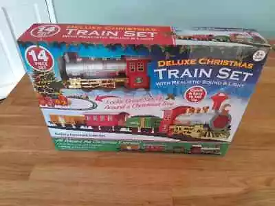 DELUXE 330 Cm 14PC CHRISTMAS TRAIN SET WITH REALISTIC SOUND AND LIGHT BATTERY OP • £13