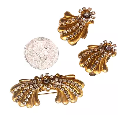 Vintage Miriam Haskell Fan Shaped Brooch & Earring Set.  Signed • $172.25