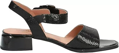 Caprice Sandals Shoes Heels Size UK 4 Leather 3cm Heel Wide Fit - Black Reptile • £32