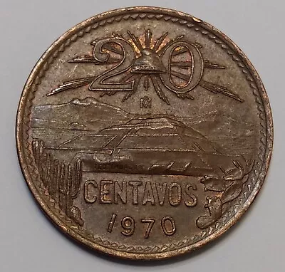 Mexico 1970 20 Centavos ~ Mint State BN/Toned • $1.50