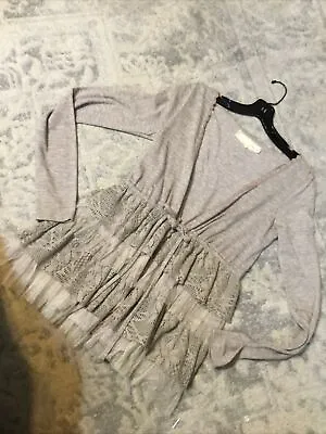 A’reve Brown Lacey Ruffled L/S Sweater Small Deep V • $15