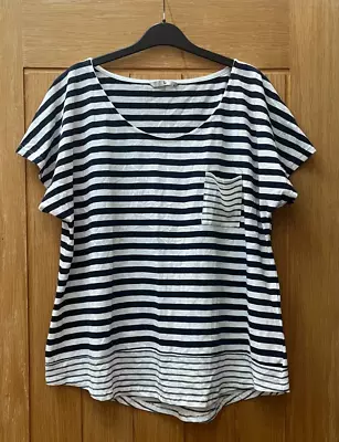 Tu Womens Navy Blue & White Nautical Striped T-shirt Tunic Top Plus Curve Uk 18 • £0.99