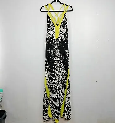 City Chic Plus Size L/20 Black Yellow & White Maxi Dress Strappy Back/Shoulder • $47.90