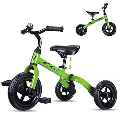  3 In 1 Tricycle For Toddlers Age 2-5 Years Old Folding Kids Balance Green • $99.23