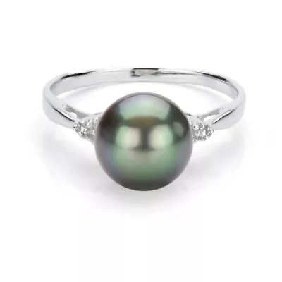 Pearl Sterling Silver Ring 1/100ctw Diamond & 8-9mm Black Tahitian • $129.99