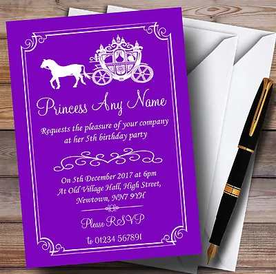 Purple Horse Carriage Princess Childrens Birthday Party Invitations • £80.96