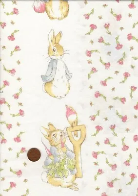 100% Cotton Fabric Vintage Frederick Warne 1992 Peter Rabbit & Floral Patchwork • £4.50