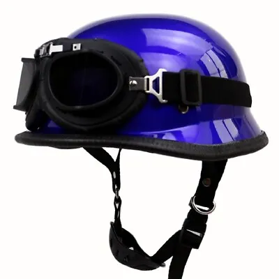 DOT German Motorcycle Half Helmet With Goggles Chopper Scooter Helmet Skull Cap • $88.86