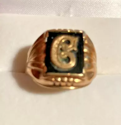 Vintage 10kt Gold Onyx Mens Monogram Ring Old English “g” Initial • $165