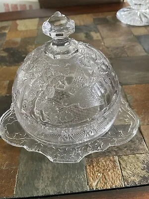 Indiana Glass Covered Butter Dish  Bird And Strawberry  Ca 1910-1920 • $0.99