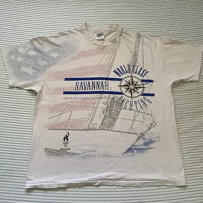 Vintage 1996 Olympic Yachting Shirt XXL AOP Single Stitch Savannah Sailing • $40