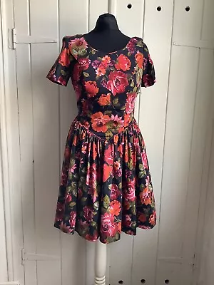 Vintage Laura Ashley Dress Size 8-10 Cotton Floral Huge Bow • £35